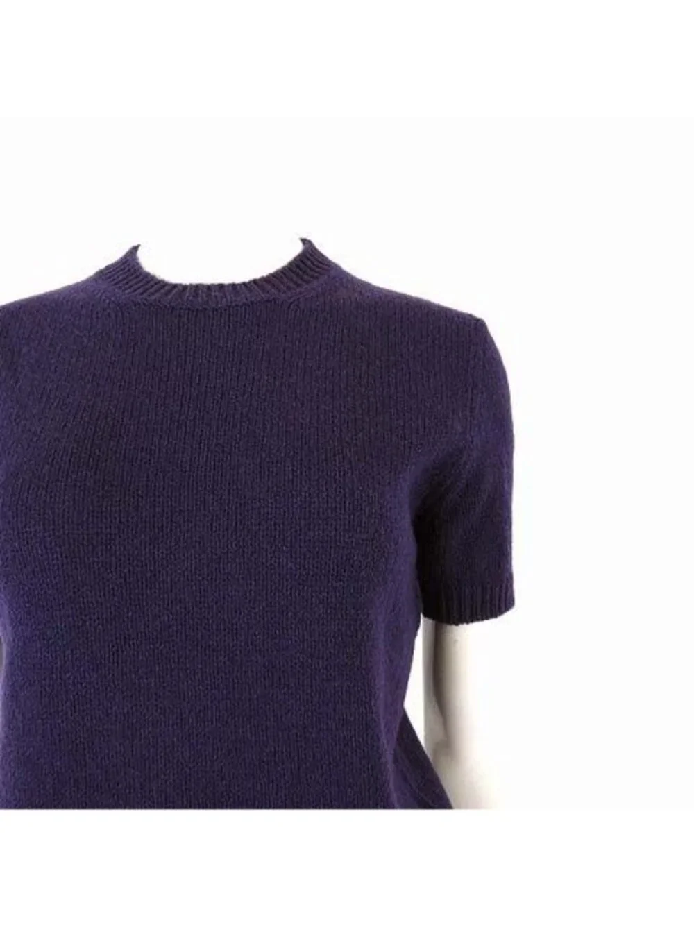Prada Knit Sweater Short Sleeve Triangle Back Logo Wool M Purple 40